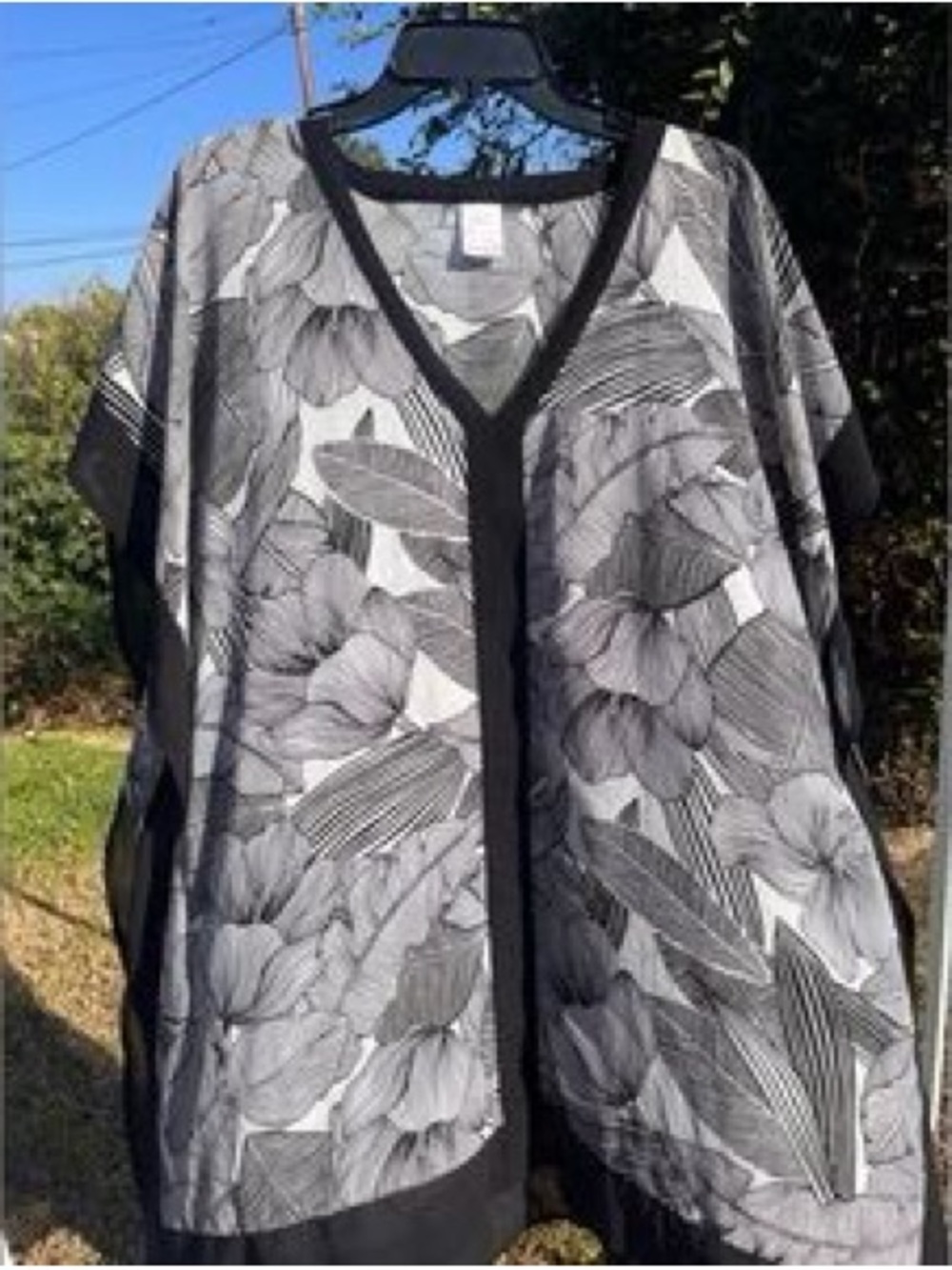 Merona Black White Floral Cover Up L Kimono Tunic Beach Pool Lightweight